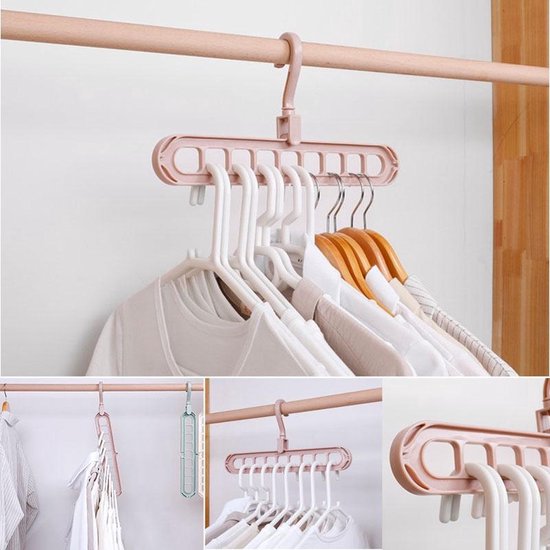 Porte-vêtements magique multifonctionnel, cintre d'artefact de rangement, support de séchage à domicile, cintre pliable à 9 trous - Suspendre plusieurs cintres de vêtements à la fois - Marron