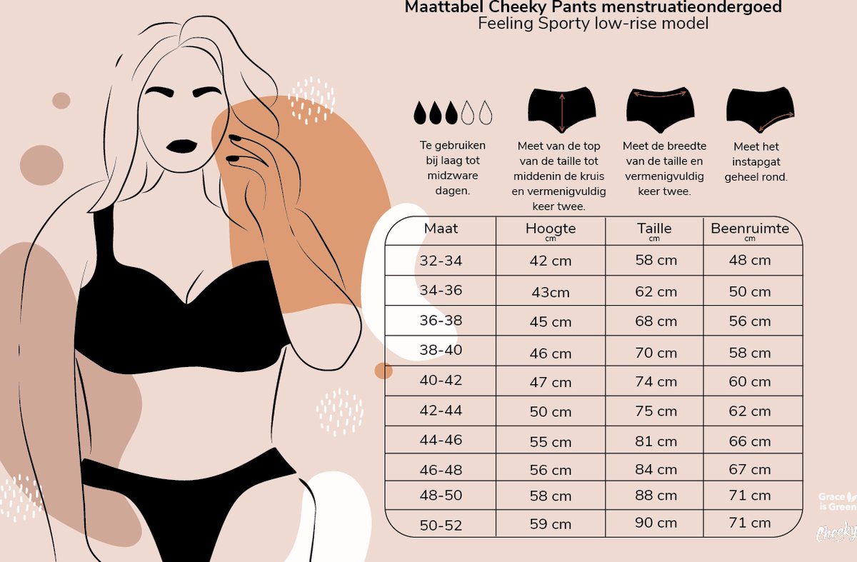 Cheeky Pants Feeling Sporty - Menstruatieondergoed Maat 46-48 - Extra Absorptie - Comfortabel - Lekvrij - Sportief
