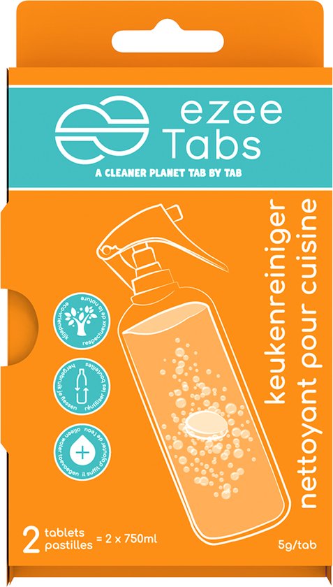 EzeeTabs Keukenreiniger - Ecologische Reinigingstabletten | 2 Tabs voor 2x750ml | Biologisch Afbreekbaar & Effectieve Reiniging | Navulbaar & Duurzaam Schoonmaakmiddel