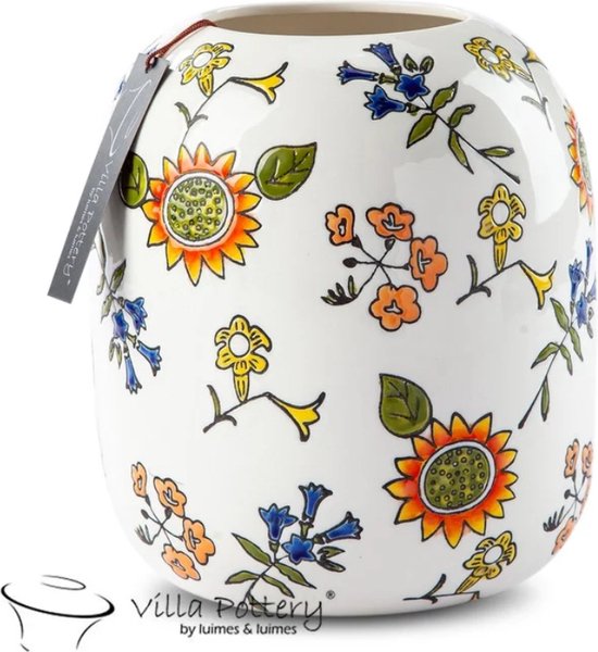 Vaas - Villa Pottery - Decoratie - Porselein - Woondecoratie - Waterdicht - Moederdag - Happy Flowers 1 White