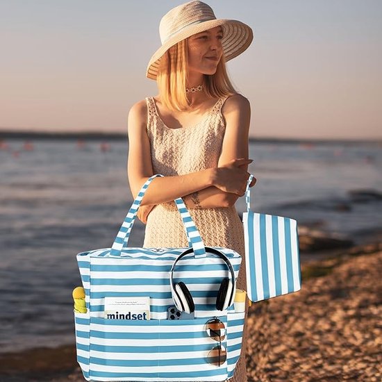 Grote strandtas voor dames schoudertas met ritssluiting waterdichte zanddichte. bol