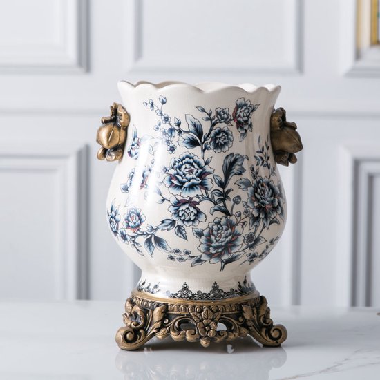 OLOTU Klassiek Chinese Stijl De Vaas Witte Keramische Bloemenvazen Handgeschilderde Lotus Vaas Home Restaurant Salontafel Desktop Decoratie Vintage
