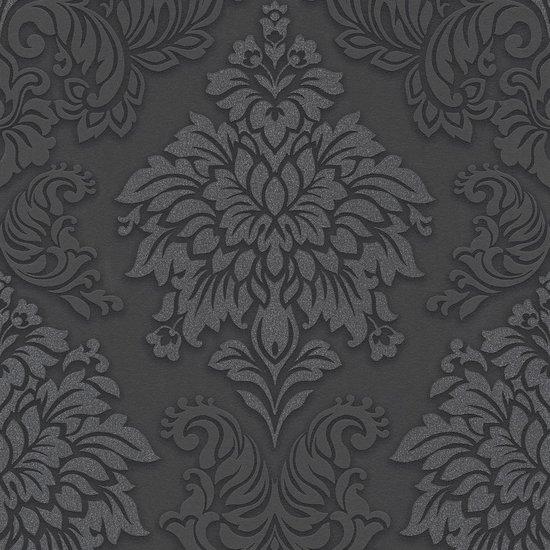 Barok behang Profhome 368984-GU vliesbehang licht gestructureerd in barok stijl glinsterend zwart zilver grijs 5,33 m2