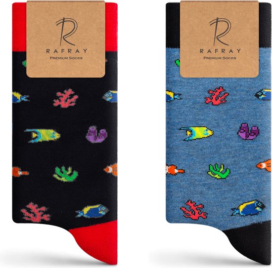 RAFRAY Sokken - Funky Socks - Aquarium Sokken in Cadeaubox - Premium Katoen - 2 paar - Maat 40-44