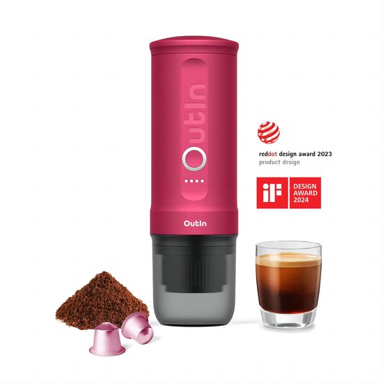 OutIn Nano - draagbare elektrische espressomachine - stijlvol en solide - verwarmt water - capsules & gemalen koffie - 20 bar - draagbare koffiemachine - reis & camping koffiezetapparaat 12 volt