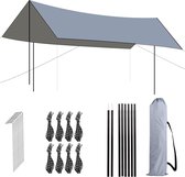 Campingtentzeil Waterdicht 3 x 3 m tentzeil voor hangmat, luifelzeil met 2 steunstokken, 8 poten, 8 nylon touwen, anti-UV-zonbescherming, hangmatzeil voor reizen, picknick, wandelen