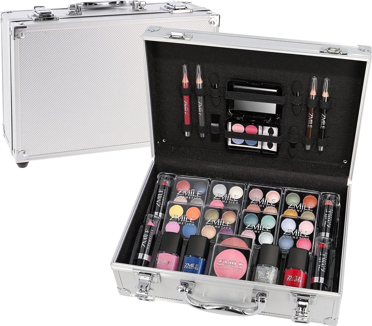 Unbranded Grijze Make Up Koffer Meisjes Met Inhoud 51-Delig Make Up Koffer Kinderen Make Up Koffer Gevuld Cosmetica Koffer Grijze Beautycase Meisjes Veganistische Cosmetica Grijs ‎26 x 19 x 9 cm