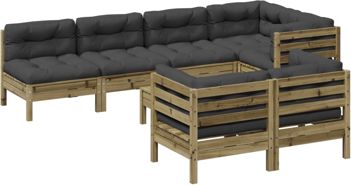 vidaXL 8-delige - Loungeset - met - kussens - geïmpregneerd - grenenhout antraciet