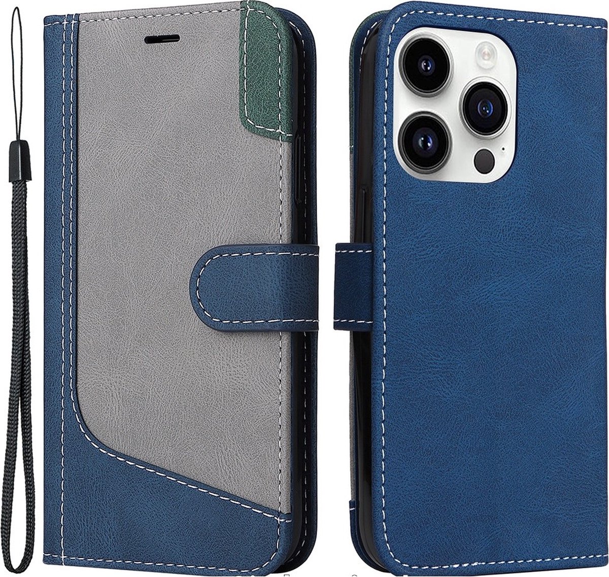 Cityhoesje-iPhone 15 Pro - PU Leather - Book Case - Blauw