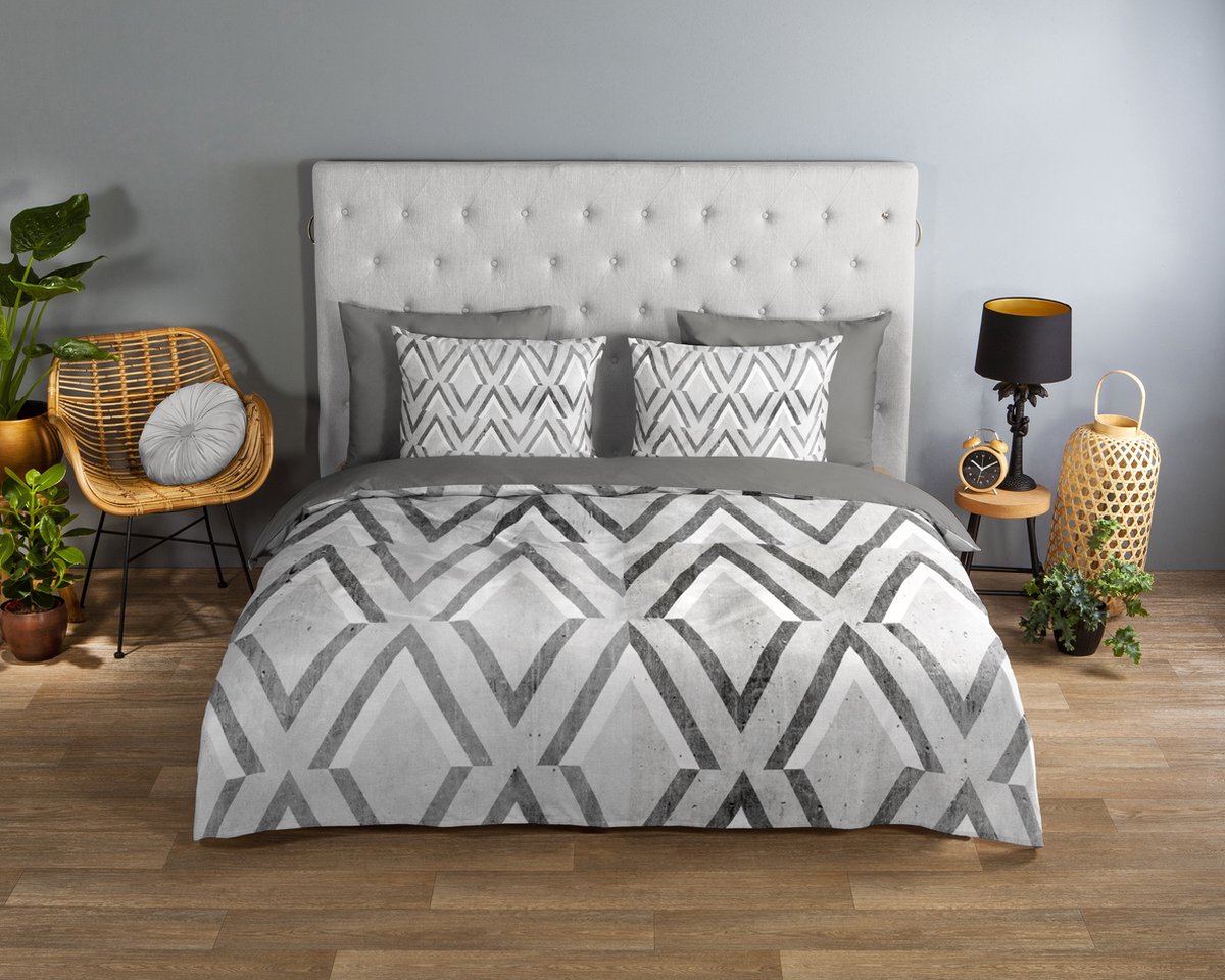 Good Morning dekbedovertrek grafische print - Lits jumeaux 240x200/220 cm - Blauw - 100% Katoen renforce