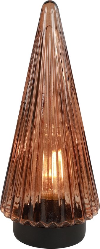 Lampe de table Tofte LED - 27 cm - Forme Kegel - Fonctionne avec 2 piles AAA - Lampe marron - Lampe cône décorative en verre