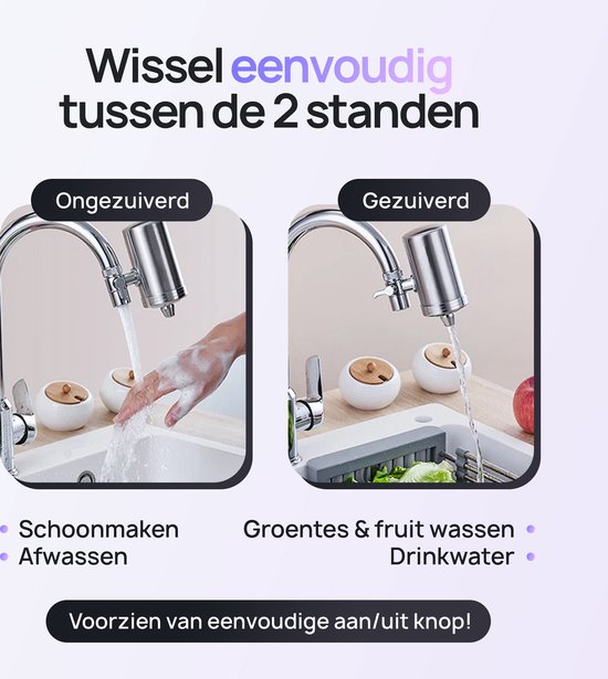 Demonstratie van de twee standen: onzuiver en gezuiverd water.