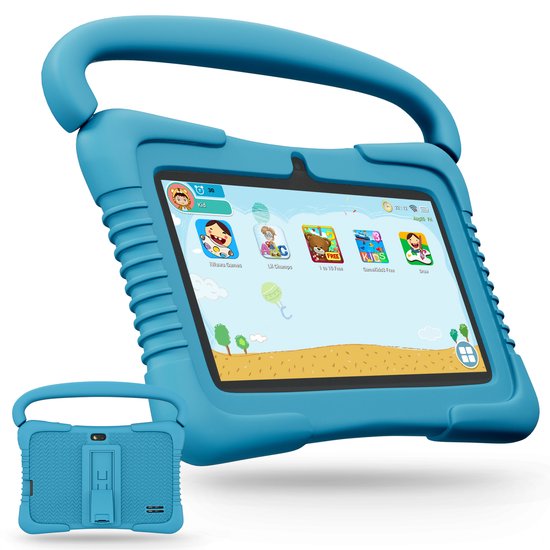 KYCE KinderTablet - Inclusief Tablethouder Auto - Kindertablet - Tablet voor Kinderen - Vanaf 3 Jaar - 7 Inch - Android 12 - Ouderlijk Toezicht - 3500 mAh - Blauw