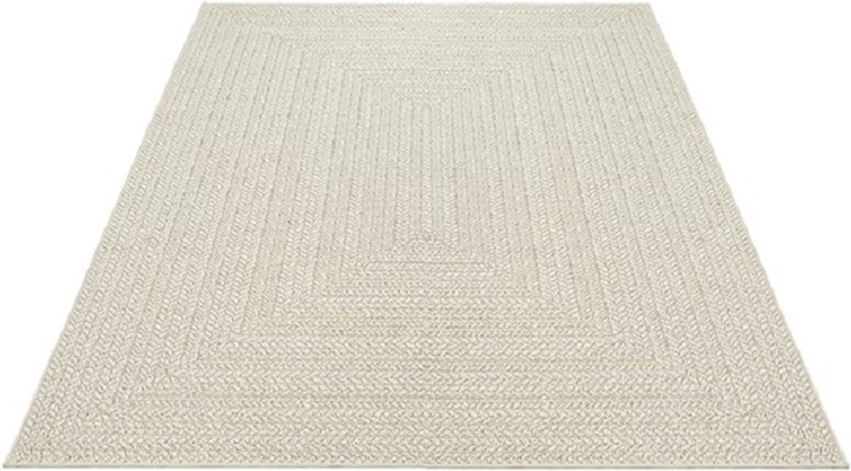 Buitentapijt met Jute Look – Rechthoekig met Vierkant Patroon – Natuurlijke Look – Weer- & UV-bestendig-140 x 200 cm