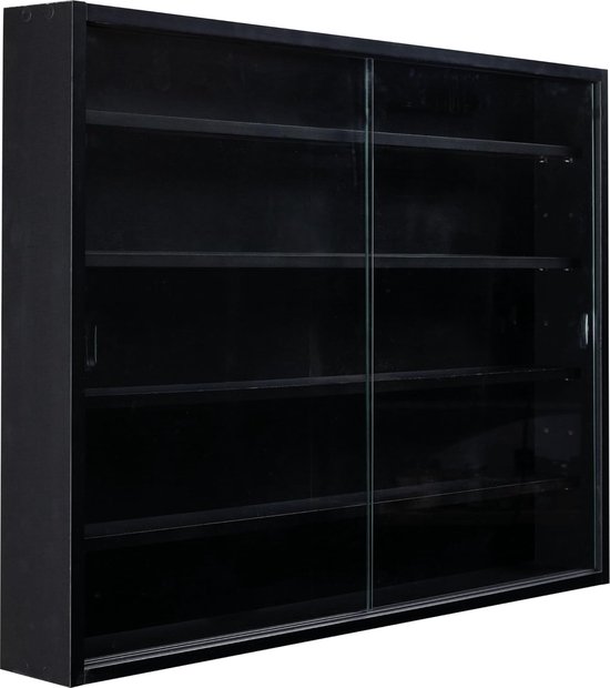 Zwart Verzamelaars vitrine, wandvitrine, hangrek, wandvitrine, hangrek, showbox, MDF, zwart (80 x 60 x 9,5 cm) Blacklava