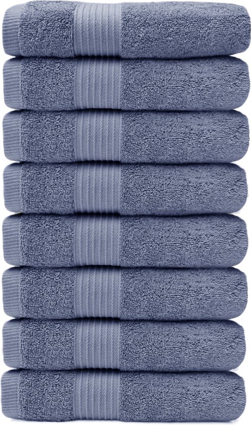 HOOMstyle Handdoeken Set Elegance - 8 stuks - 100% Soft Cotton 650gr - 50x100cm - Blauw