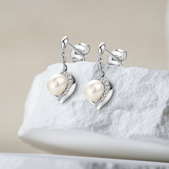 Miore® - Boucles d'oreilles en argent avec perles ornées de zircons - Femme - Argent sterling 925 - Zircon cubique - Perle d'eau douce - Wit - Sans allergène - Bijoux faits à la main de haute qualité