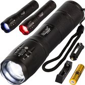 Tactische Militaire LED Zaklamp | UV | Rood licht | Accu USB Oplaadbaar | 1000 Lm | Zoomfunctie