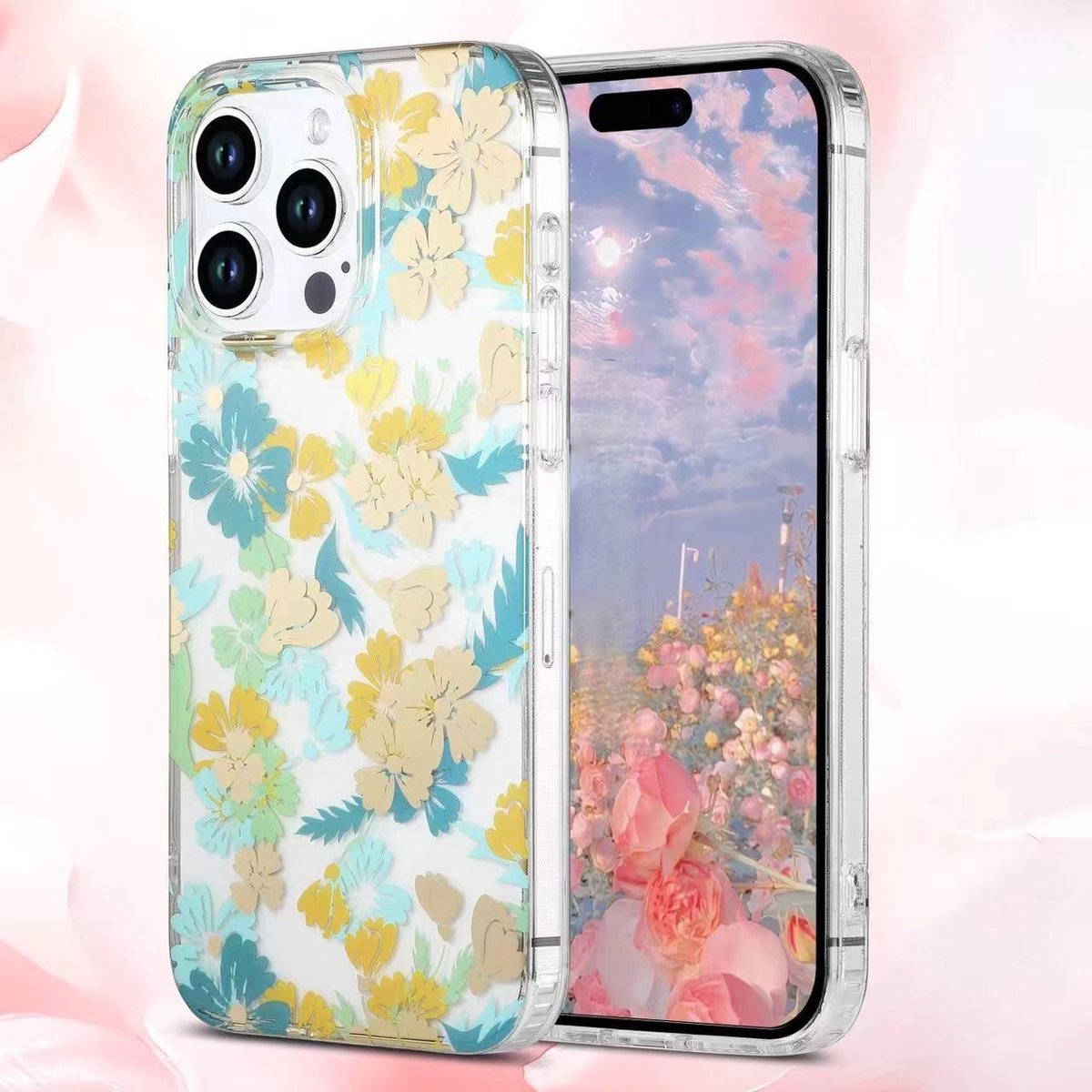 Sino Tech – iPhone 15 Pro – Backcover hoesje – Transparant – Bloemen