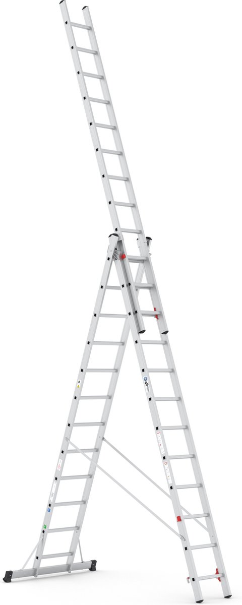 Professionele Ladder | 3-delig | 3x12 Sporten | reformladder | ladder | trapladder | schuifladder | Uitgeschoven lengte 8,58m – foto 3