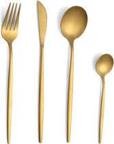 Bol.com Bestekset bestekset voor 6 personen 24-delige bestekset mat goud bestekset van roestvrij staal goudkleurig bestek met me... aanbieding