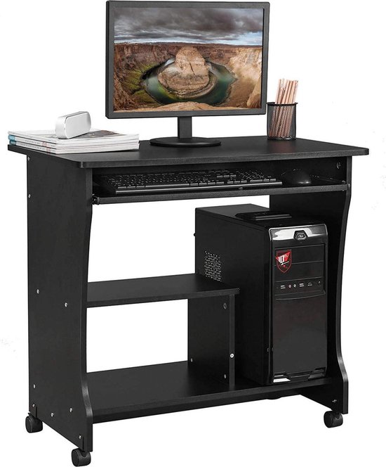 elleboog toezicht houden op ik heb het gevonden Compacte Computer Bureau met Wieltjes - Houten Laptop Desk - Met Extra  Compartiment... | bol.com