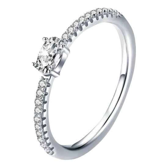 Zilveren Ringen - Smal model Ring | Met centrale steen en kleine zirkonia's | 925 Sterling Zilver - 925 Keurmerk Stempel - 925 Zilver Certificaat - In Leuke Cadeauverpakking - Moederdag tip!