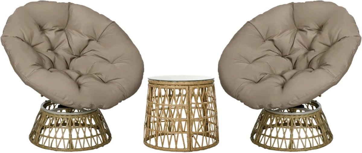 Balkonset 2 personen - Tuinset - Bistroset - Beige - 3 delig - Tuintafel en 2 stoelen - 2 personen - Gecoat staal - Onderhoudsvrij staal