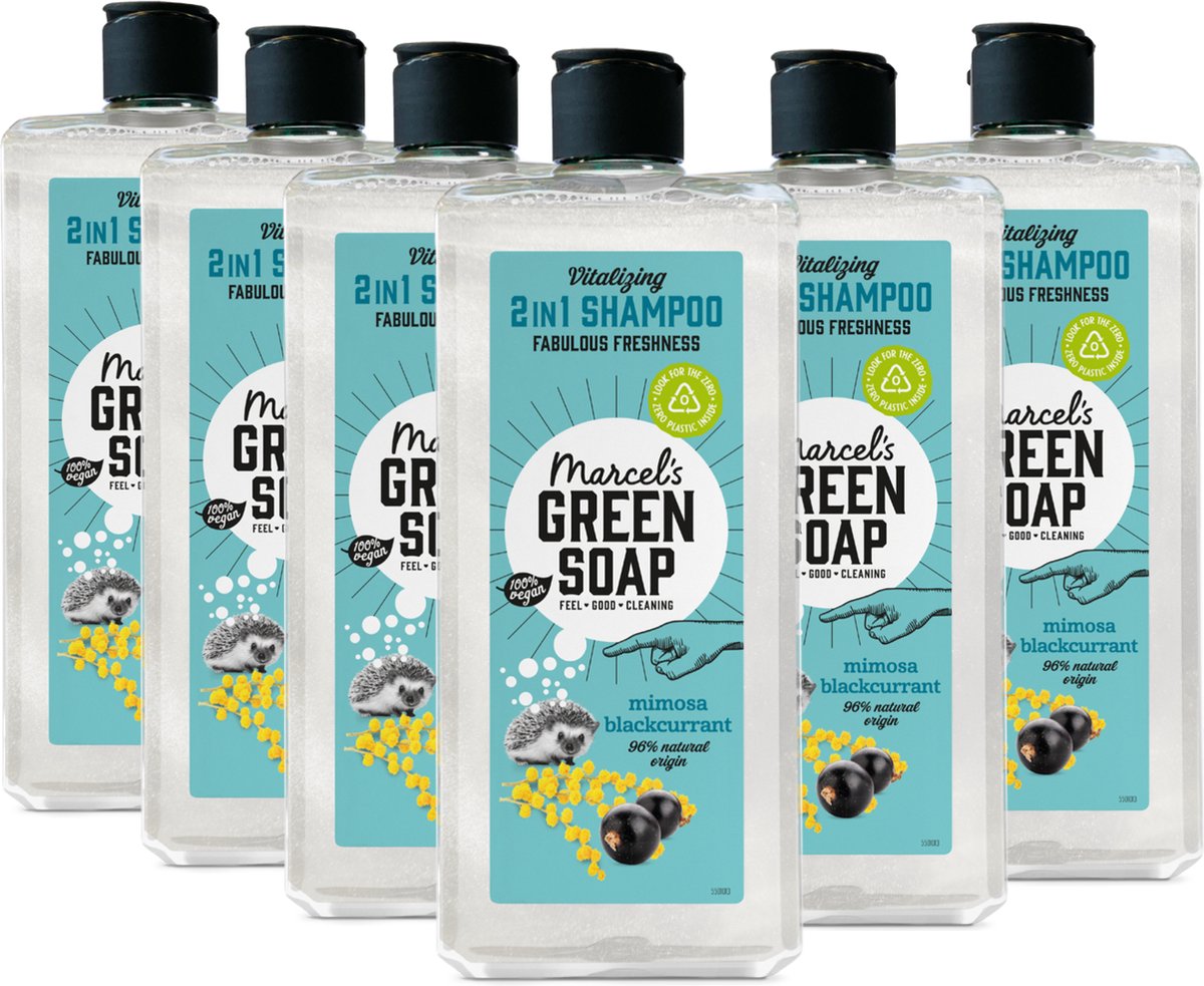 6x Marcel's Green Soap Shampoo&Conditioner 2 in 1 Mimosa&Black Currant 300 ml