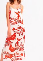 Silk maxidress, offwhite met rode print, Lords X Lilies