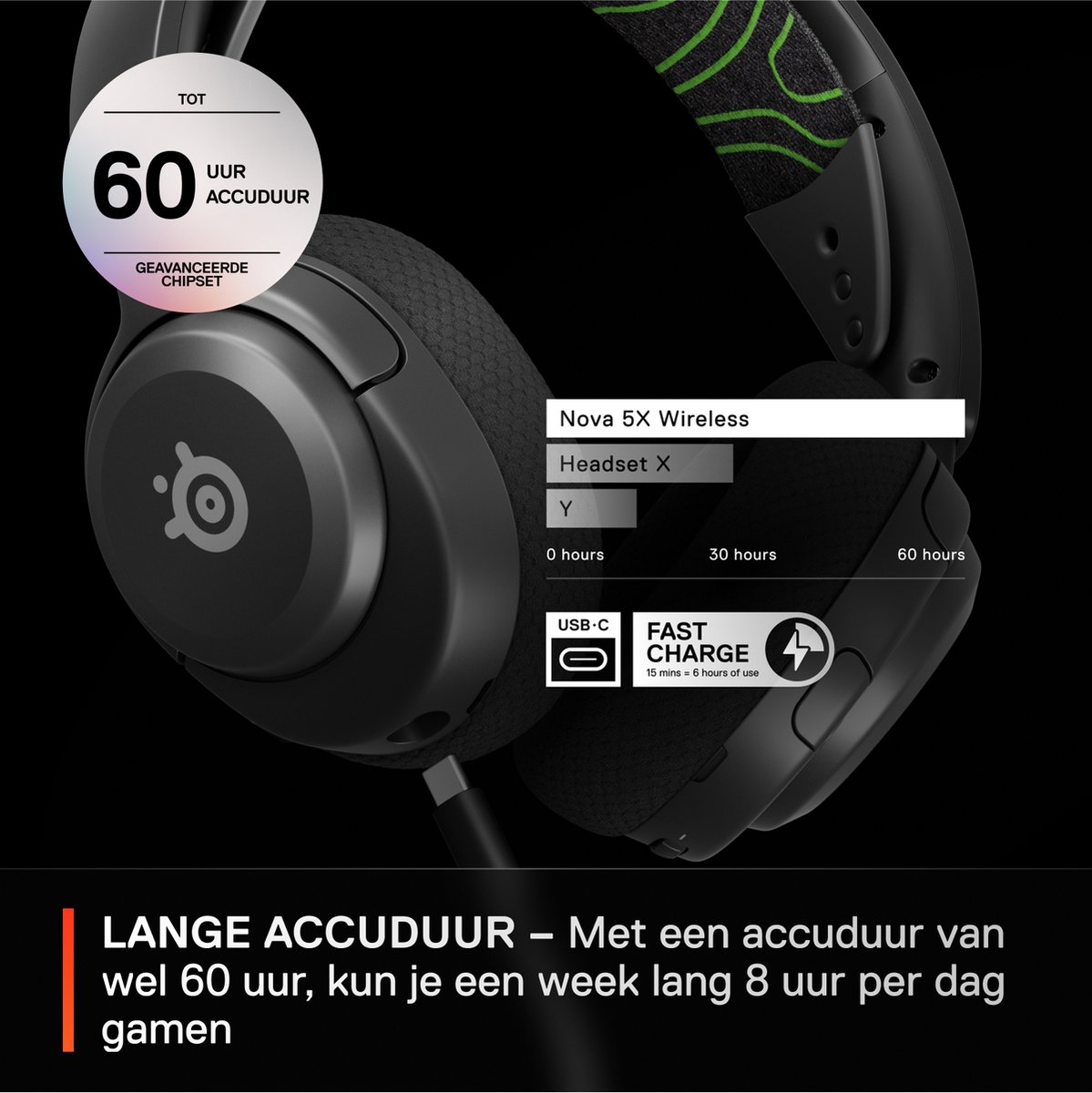 SteelSeries Arctis Nova 5X Wireless - Draadloze Gaming Headset - 60 uur accuduur - Xbox, PlayStation, PC, Switch & Mobiel - Zwart thumbnail 2
