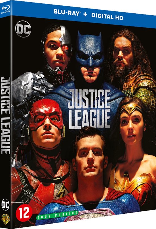 De cast van Justice League staat op de hoes. Batman, Aquaman, Cyborg, The Flash, Wonder Woman en Superman.