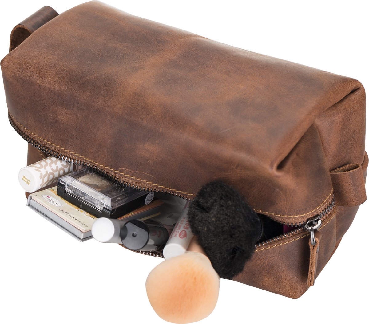 Lederen Make Up tas Cosmetica Organizer Toilettas dopp kit echt leer - Antic Coffee (XL)