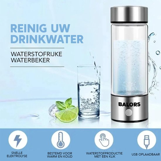 Waterstofwaterflesgenerator, draagbare waterstofwatermaker 380 ml, waterstofrijke waterionisator met SPE-technologie, met neusinhalatiebuis en zelfreinigend | NL