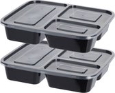Boîtes de préparation de repas Excellent Houseware - 20x - 22 x 19 x 4,5 cm - 3 compartiments - 1,5 L
