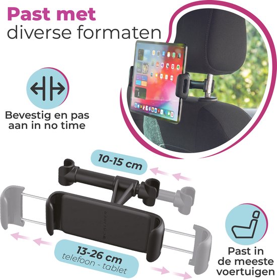 Support tablette voiture - Support tablette appui-tête - Support téléphone voiture - Compatible iPad, téléphone, tablette - Taille d'écran 7 à 12,9 pouces - Rotatif et inclinable (CNC17)