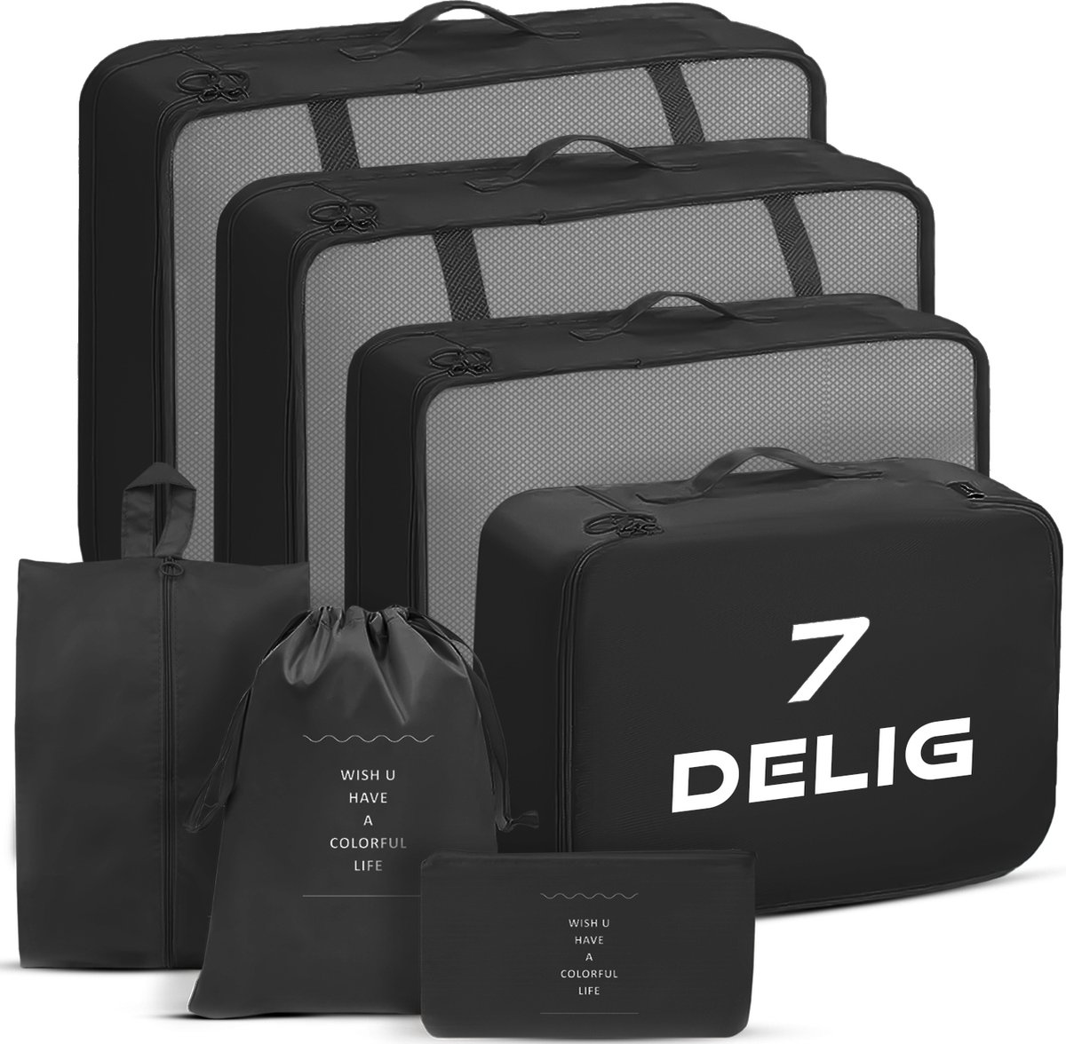 Bol.com Packing cubes Koffer organizer set - Bagage organizers voor Koffer of Backpack - zwart aanbieding