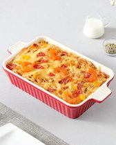 , Serie Bake.Bake, ovenschaal groot 37,5 cm met 3 liter voor 4-6 personen, keramische ovenschotels voor lasagne Tiramisu ovenschotels & meer, vierkant, rood