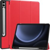 Hoes Geschikt voor Samsung Galaxy Tab S9 FE Plus Hoes Book Case Hoesje Trifold Cover Met Uitsparing Geschikt voor S Pen - Hoesje Geschikt voor Samsung Tab S9 FE Plus Hoesje Bookcase - Rood