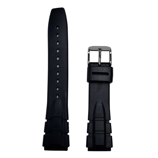 Horlogeband - 20mm, 18mm aanzet - Zwart - silicone band - Roestvrijstalen gesp