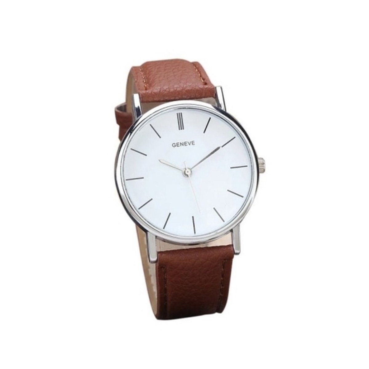 Hidzo Horloge Geneve Ø 37 mm - Bruin - Kunstleer - Inclusief Kunstleer