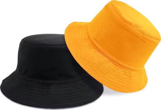 Bucket Hat Deluxe - Stevig Vissershoedje - Oranje & Zwart - WK/EK - Koningsdag - Reversible - Dubbellaags - Maat 58 cm - Katoen - Polyester - Heren - Dames - Festival Accessoire - Festivalhoedje - Regenhoedje - Zonnehoedje - Emmerhoed - Hoed - Unisex