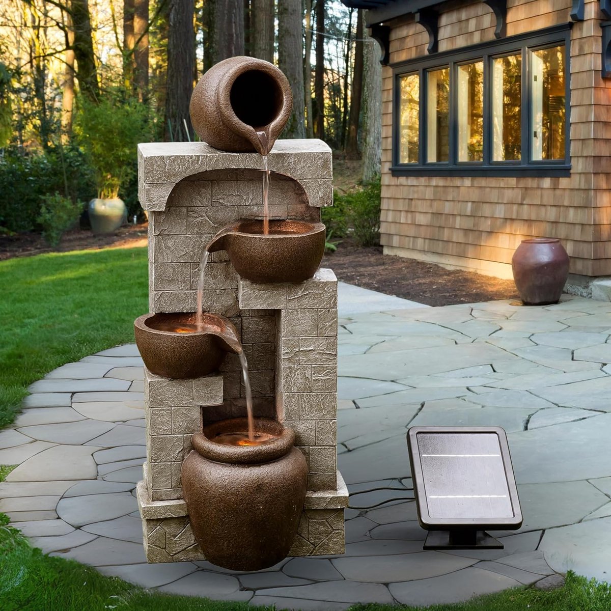 Teamson Home 73 cm 4-Tier Cascading Bowl Zonne-energie Water Fontein voor Outdoor Woonruimtes, Navy