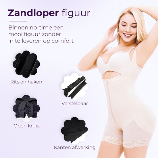 ONEW Dames Shapewear Body BH Tank Bodysuit Top met V-hals Lichte Buikweg Body Shaper Taille Trainer Miederbody Figuurvormende Ondergoed, beige, L