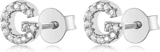 Zilveren Oorbellen - Oorbellen Letter G | Studs zilver met zirkonia | 925 Sterling Zilver - Direct uit voorraad - Met 925 Zilver Certificaat - In Leuke cadeauverpakking - Tip voor Moederdag