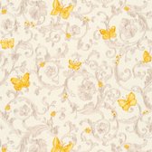 Exclusief luxe behang Profhome 343253-GU vliesbehang licht gestructureerd met bloemmotief glinsterend geel goud crèmewit 7,035 m2