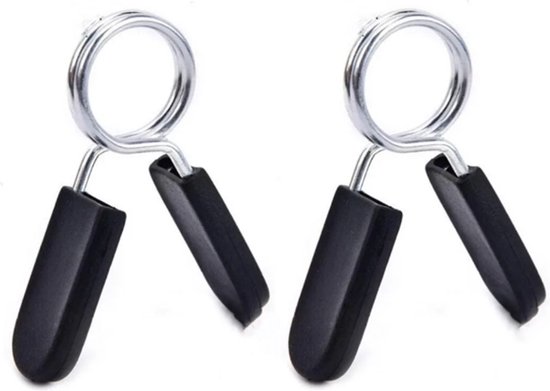 Twee zilverkleurige veerringen met zwarte handgrepen op witte achtergrond.