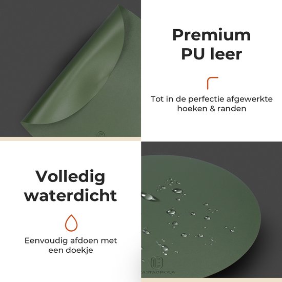 Castagnola Napperons de table aspect cuir - Napperons ronds - Set de table antidérapant en simili cuir - Sous-couche hydrofuge - Dessous de verre - 6 pièces - Diamètre 38 cm - Vert