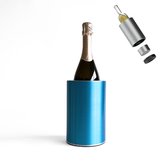 Coolenator Wijnkoeler – Champagnekoeler – Flessenkoeler met Uniek Uitneembaar Vrieselement – Hoogwaardig Aluminium – Metallic Blauw
