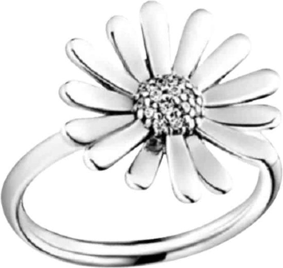 Zilveren Ringen - Ring Madeliefje | Met zirkonia | 925 Sterling Zilver - 925 Keurmerk Stempel - 925 Zilver Certificaat - In Leuke Cadeauverpakking - Moederdag tip!